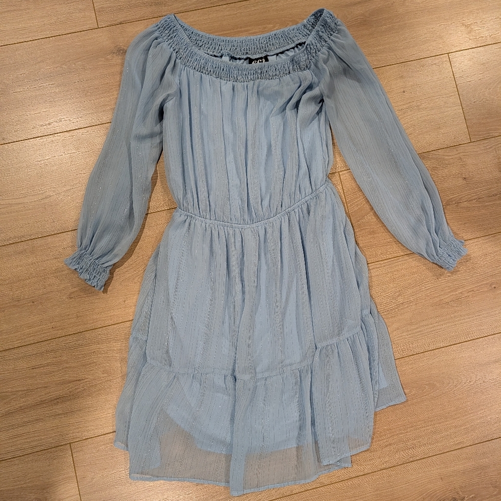 Eci Light Blue Long Sleeve Dress Medium